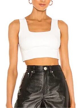Women’s Faux Leather White Square-Neck Crop Tank Top
